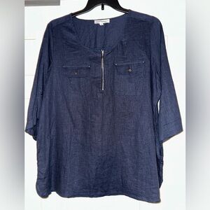 Women's Navy Blue Linen Tunic Top